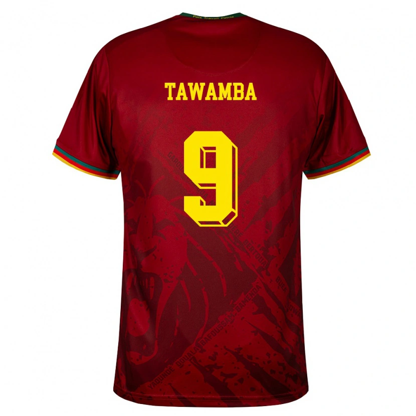 Danxen Mujer Camiseta Camerún Leandre Tawamba #9 Rojo Oscuro Verde Amarillo 2ª Equipación 26-28 La Camisa México