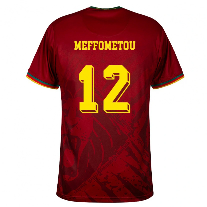 Danxen Mujer Camiseta Camerún Falonne Meffometou #12 Rojo Oscuro Verde Amarillo 2ª Equipación 26-28 La Camisa México
