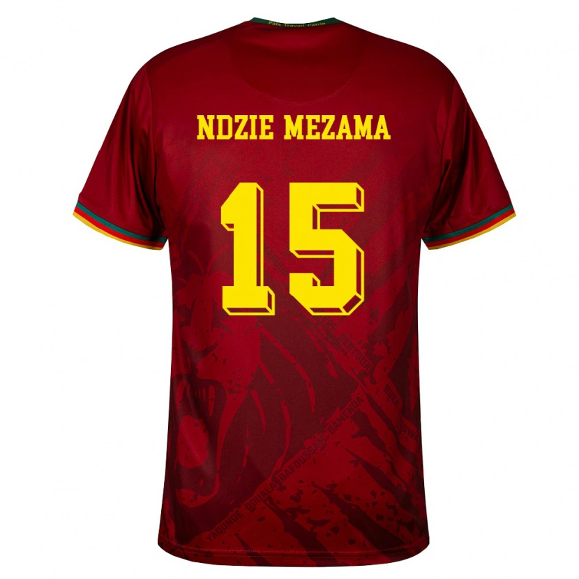 Danxen Mujer Camiseta Camerún Fabrice Ndzie Mezama #15 Rojo Oscuro Verde Amarillo 2ª Equipación 26-28 La Camisa México