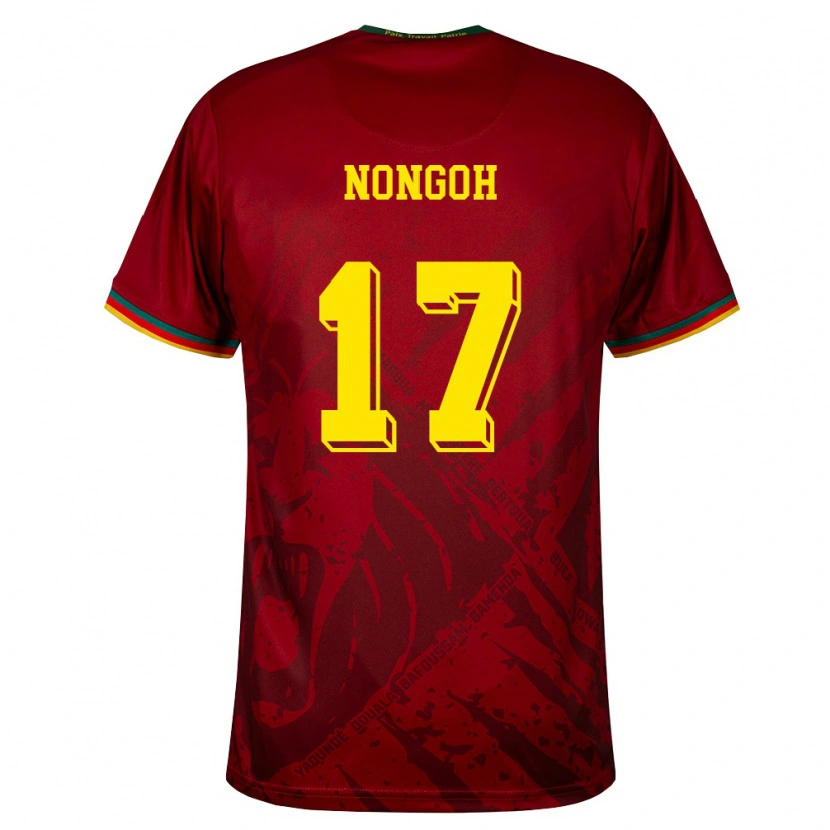 Danxen Mujer Camiseta Camerún Samuel Nongoh #17 Rojo Oscuro Verde Amarillo 2ª Equipación 26-28 La Camisa México