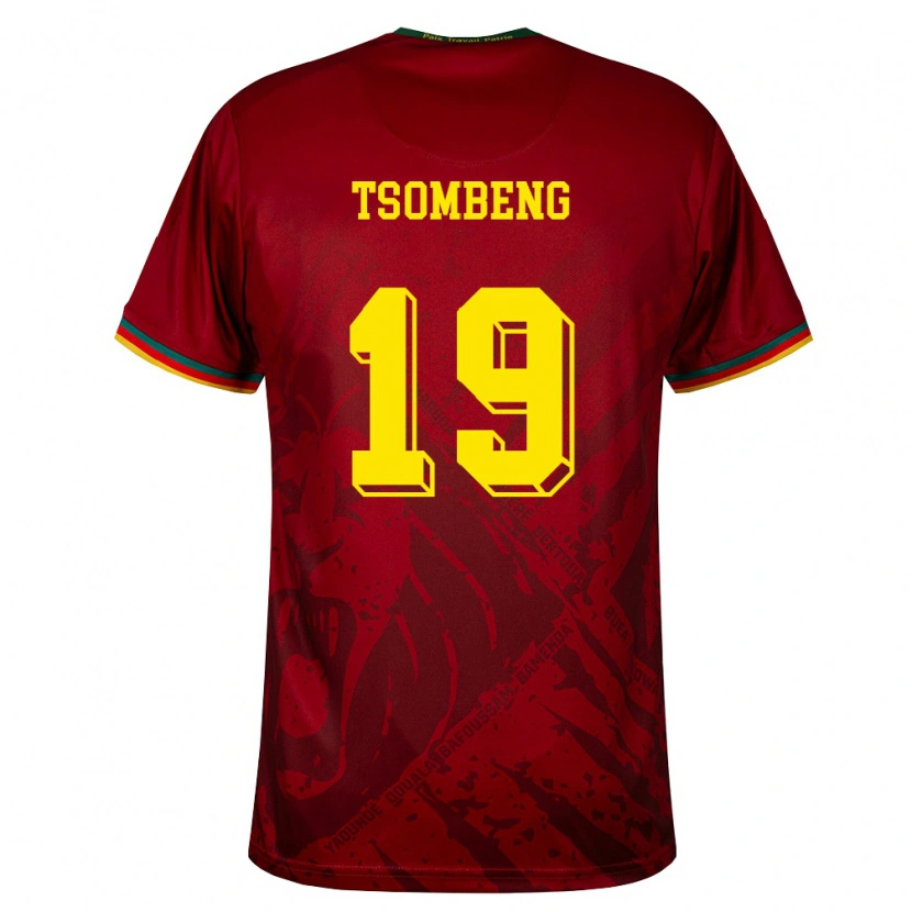 Danxen Mujer Camiseta Camerún Oumar Tsombeng #19 Rojo Oscuro Verde Amarillo 2ª Equipación 26-28 La Camisa México