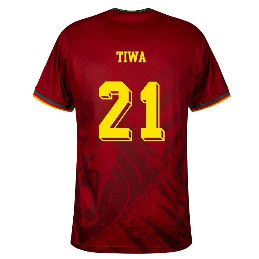 Danxen Mujer Camiseta Camerún Yvan Tiwa #21 Rojo Oscuro Verde Amarillo 2ª Equipación 26-28 La Camisa México
