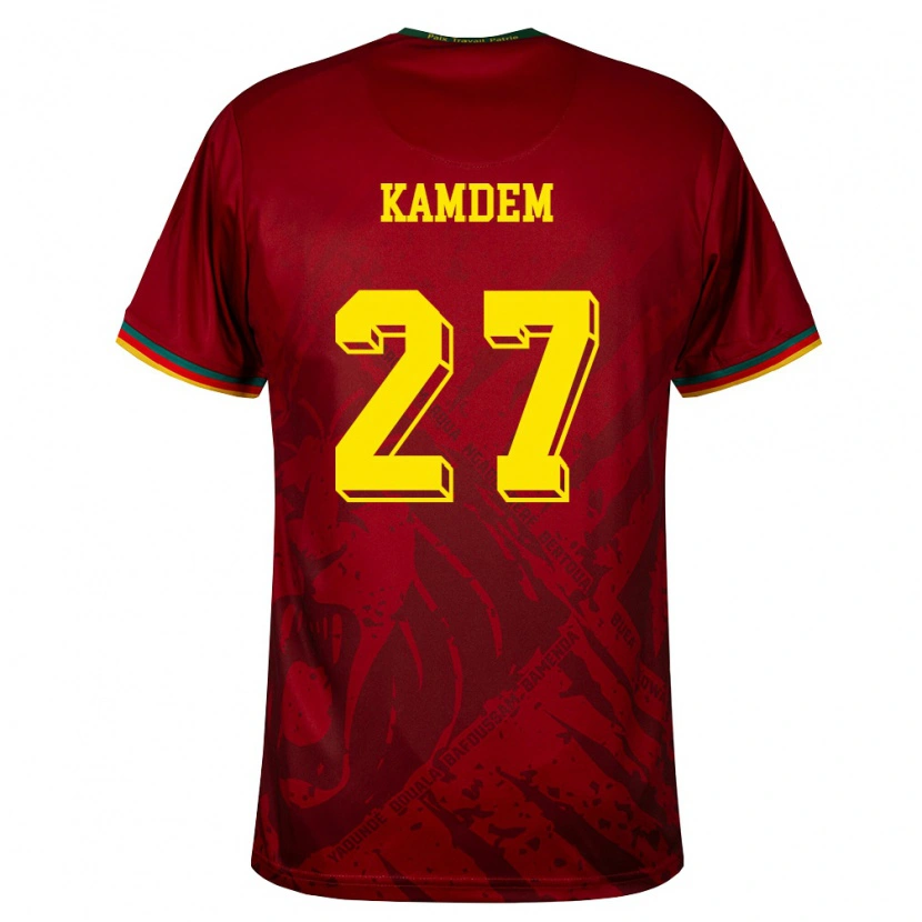 Danxen Mujer Camiseta Camerún Arnold Maël Kamdem #27 Rojo Oscuro Verde Amarillo 2ª Equipación 26-28 La Camisa México