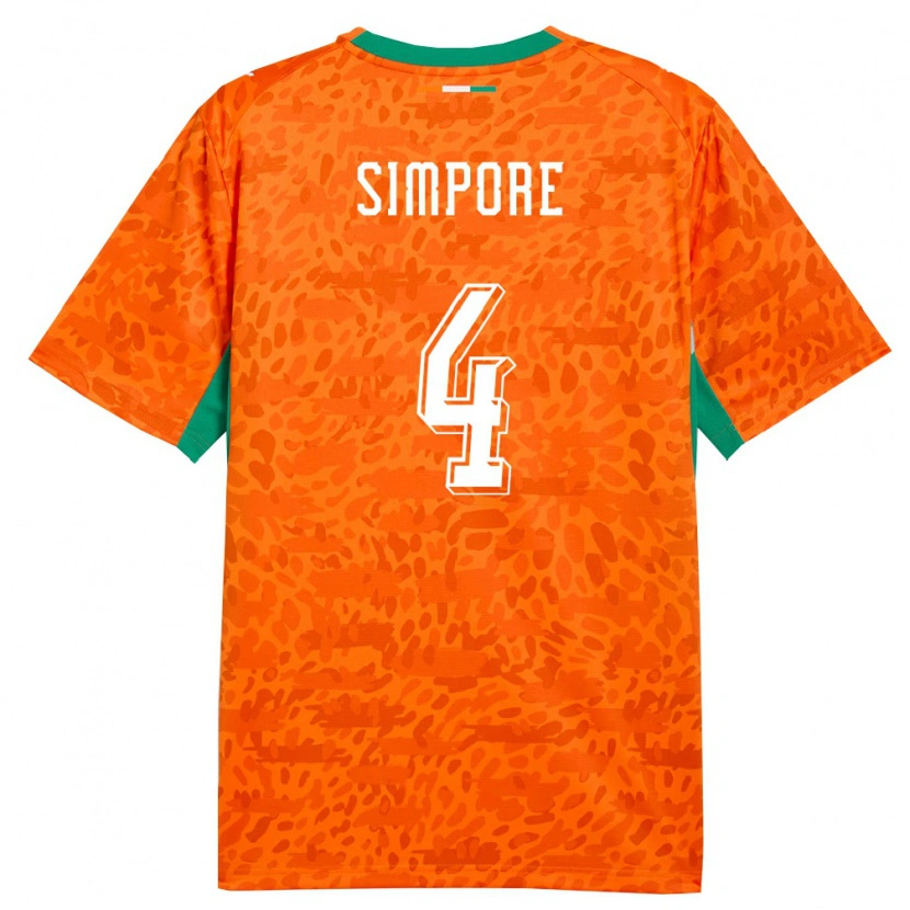 Danxen Niño Camiseta Costa De Marfil Eric Simpore #4 Naranja Verde Blanco 1ª Equipación 26-28 La Camisa México