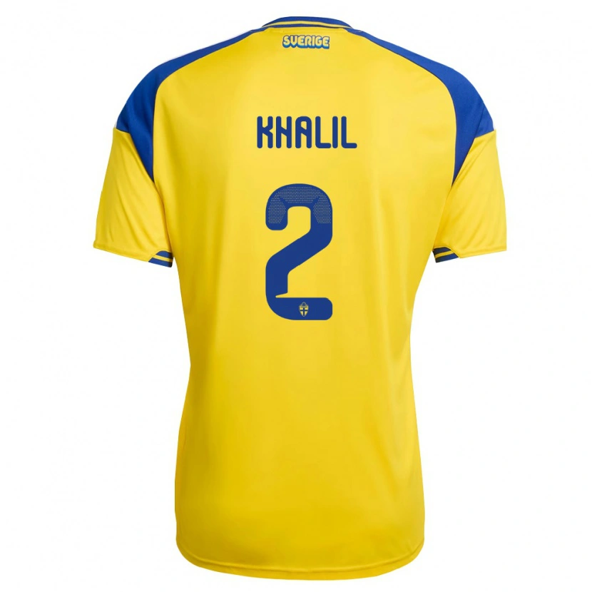 Danxen Niño Camiseta Suecia Elias Khalil #2 Amarillo Azul Blanco 1ª Equipación 26-28 La Camisa México