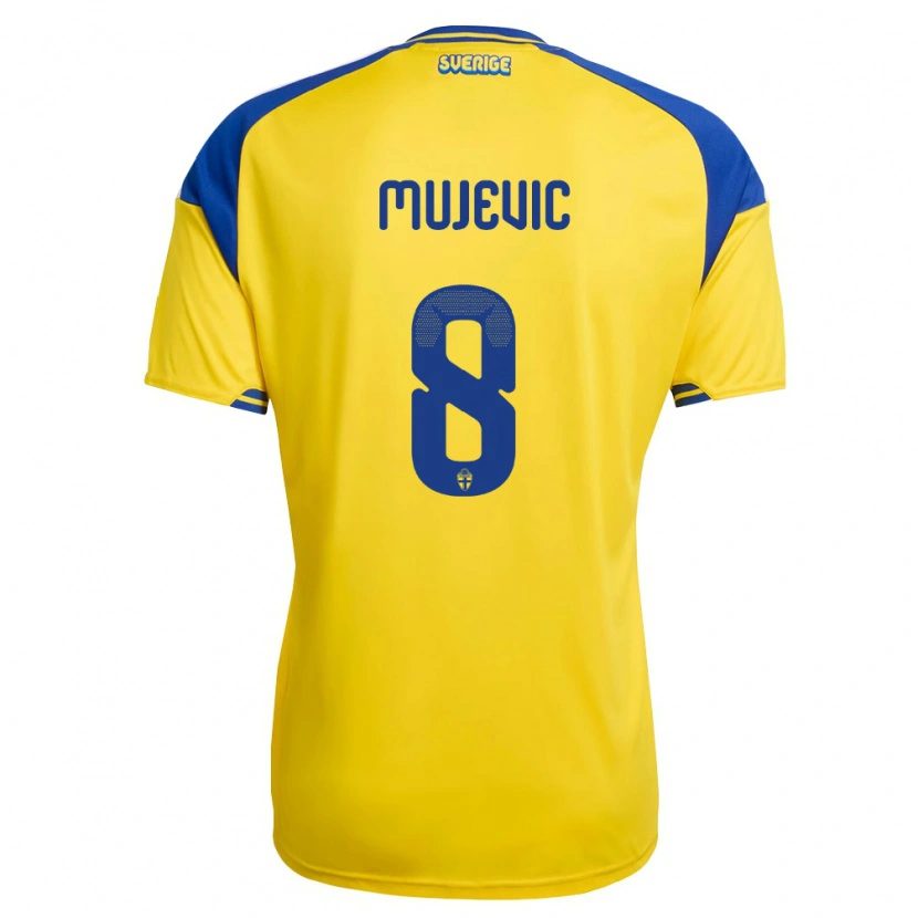 Danxen Niño Camiseta Suecia Samin Mujevic #8 Amarillo Azul Blanco 1ª Equipación 26-28 La Camisa México