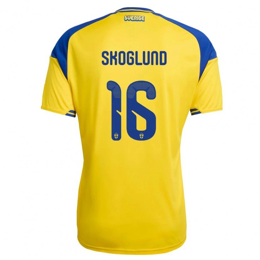 Danxen Niño Camiseta Suecia Hampus Skoglund #16 Amarillo Azul Blanco 1ª Equipación 26-28 La Camisa México