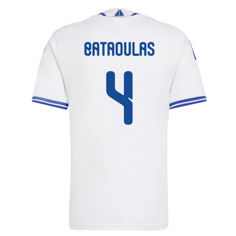 Danxen Niño Camiseta Grecia Dimitrios Bataoulas #4 Blanco Azul 1ª Equipación 26-28 La Camisa México