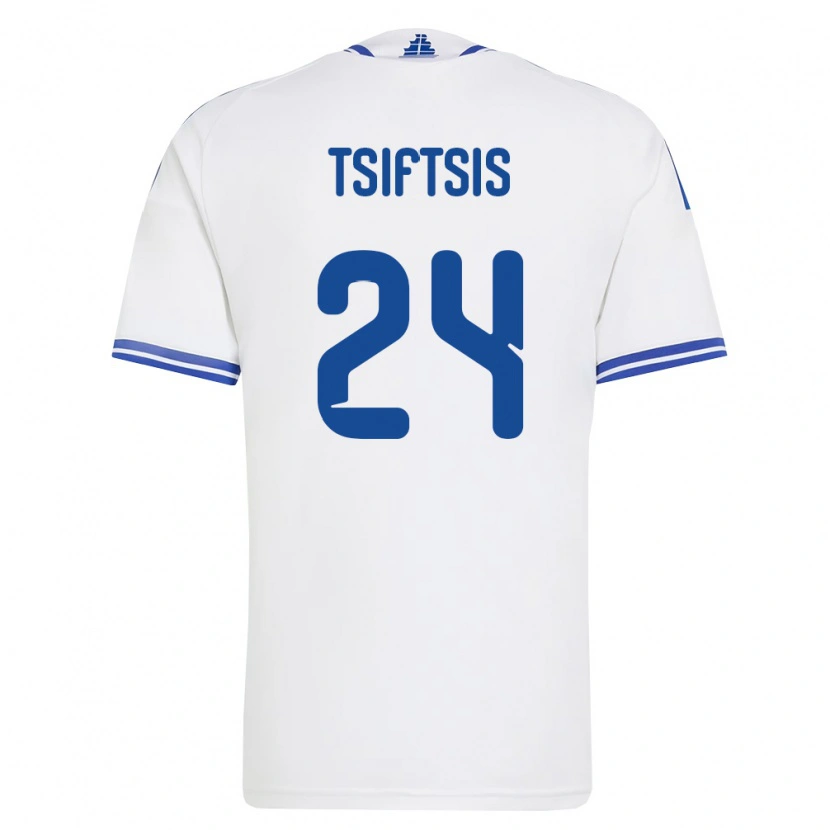 Danxen Niño Camiseta Grecia Antonis Tsiftsis #24 Blanco Azul 1ª Equipación 26-28 La Camisa México