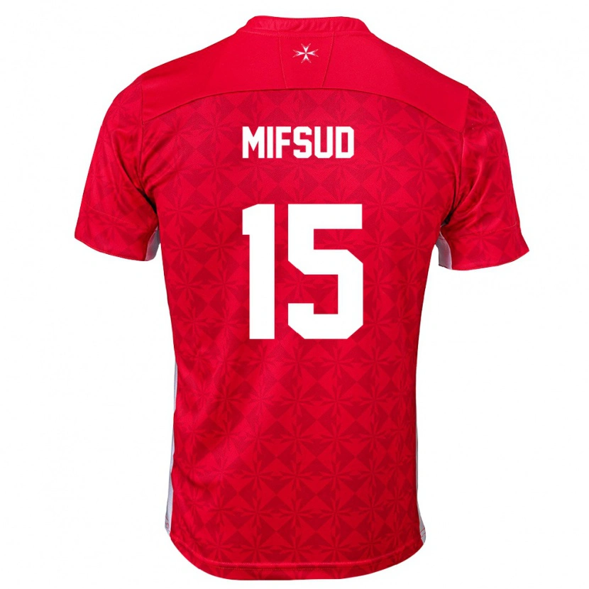 Danxen Niño Camiseta Malta Leon Mifsud #15 Rojo Blanco 1ª Equipación 26-28 La Camisa México