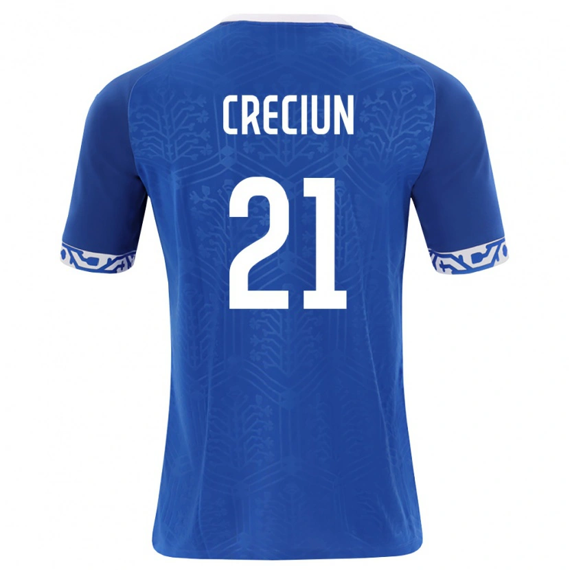 Danxen Niño Camiseta Moldavia Eduard Creciun #21 Azul Real Blanco 1ª Equipación 26-28 La Camisa México