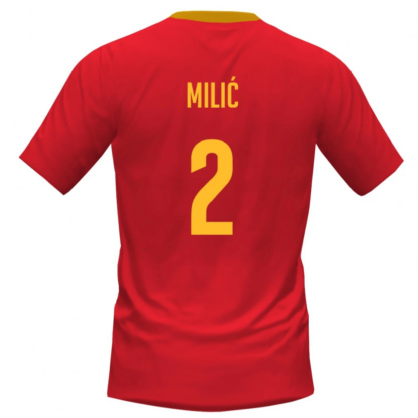 Danxen Niño Camiseta Montenegro Stefan Milic #2 Rojo Amarillo 1ª Equipación 26-28 La Camisa México