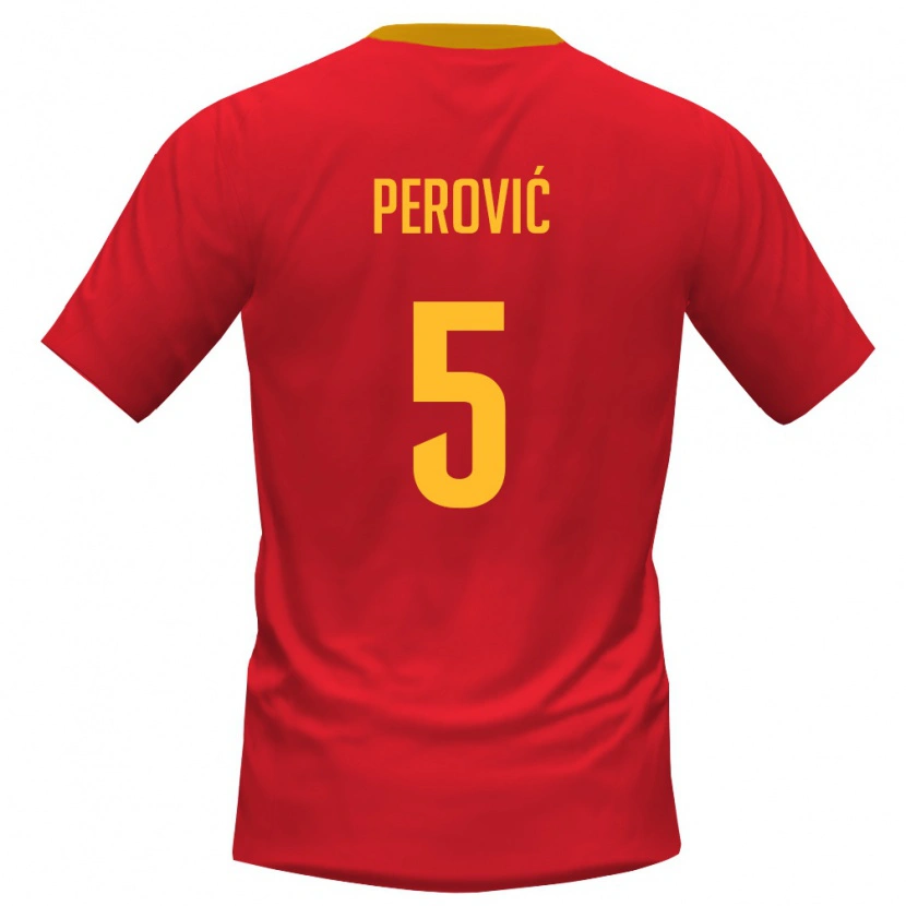 Danxen Niño Camiseta Montenegro Marko Perovic #5 Rojo Amarillo 1ª Equipación 26-28 La Camisa México