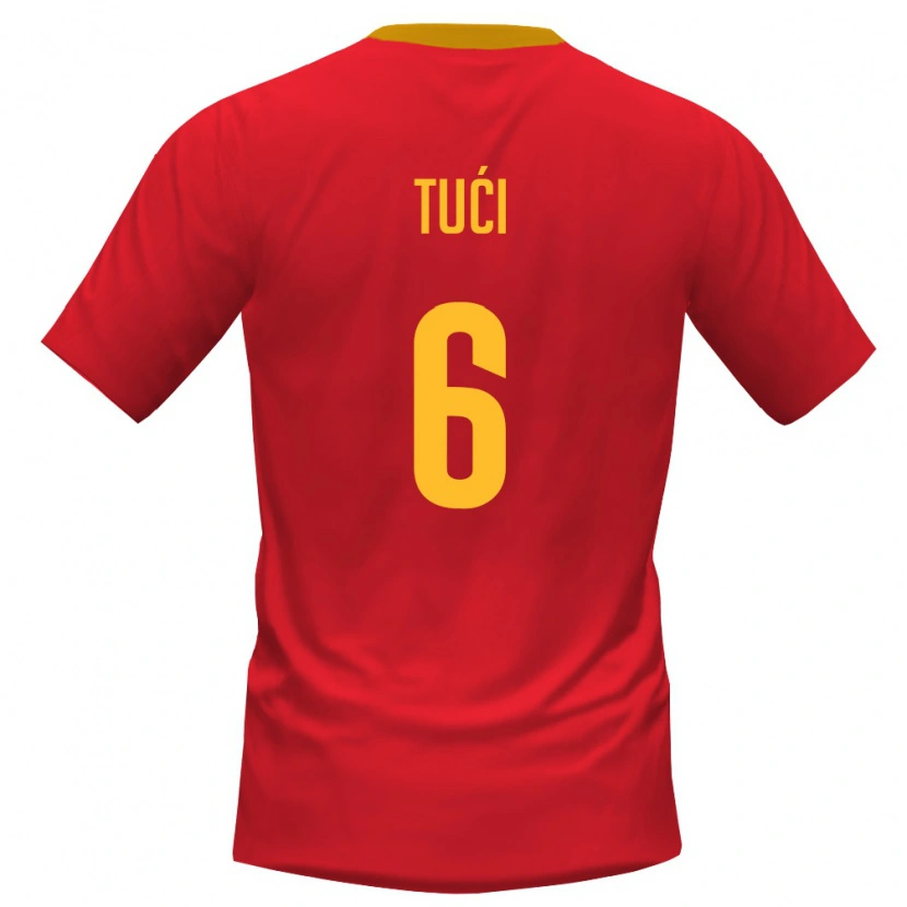 Danxen Niño Camiseta Montenegro Marko Tuci #6 Rojo Amarillo 1ª Equipación 26-28 La Camisa México