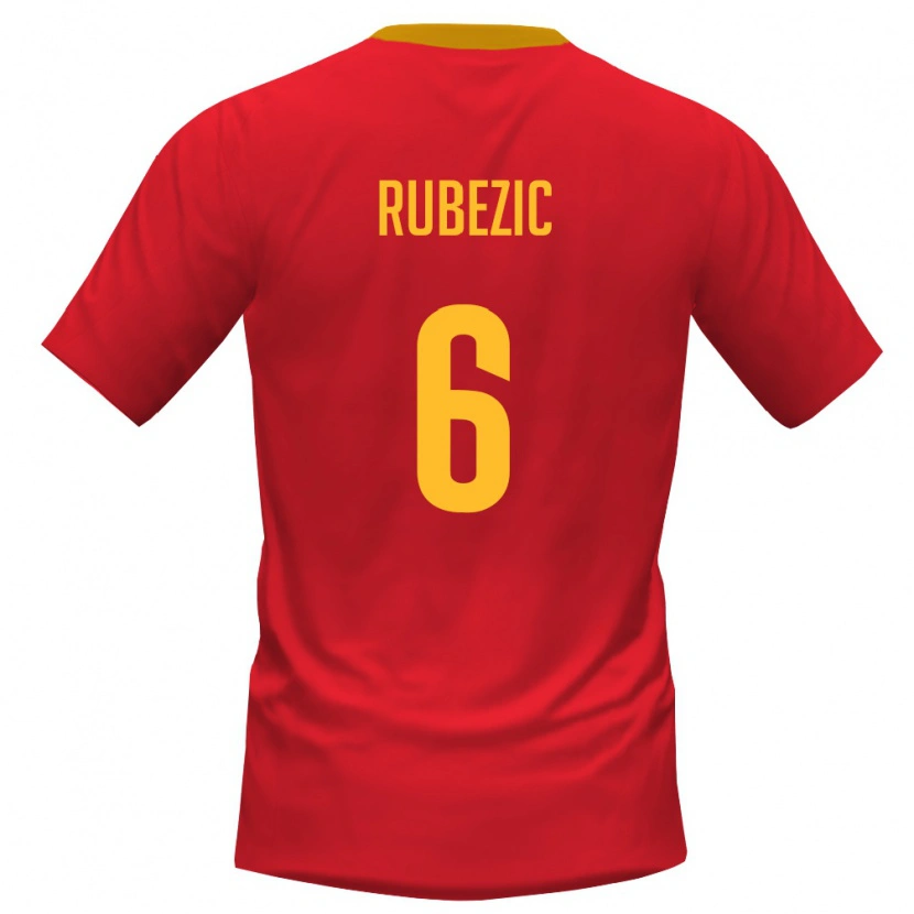 Danxen Niño Camiseta Montenegro Slobodan Rubežić #6 Rojo Amarillo 1ª Equipación 26-28 La Camisa México