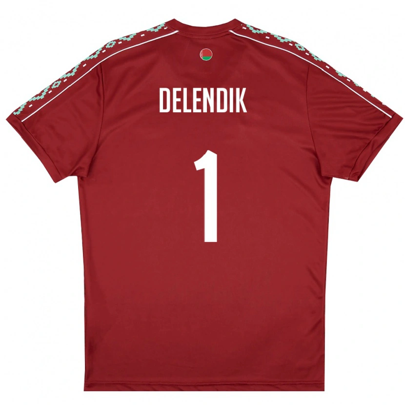 Danxen Niño Camiseta Bielorrusia Matvey Delendik #1 Rojo Oscuro Blanco 1ª Equipación 26-28 La Camisa México