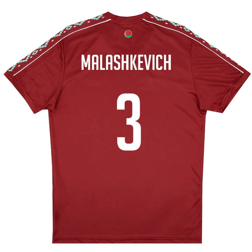 Danxen Niño Camiseta Bielorrusia Dmitriy Malashkevich #3 Rojo Oscuro Blanco 1ª Equipación 26-28 La Camisa México