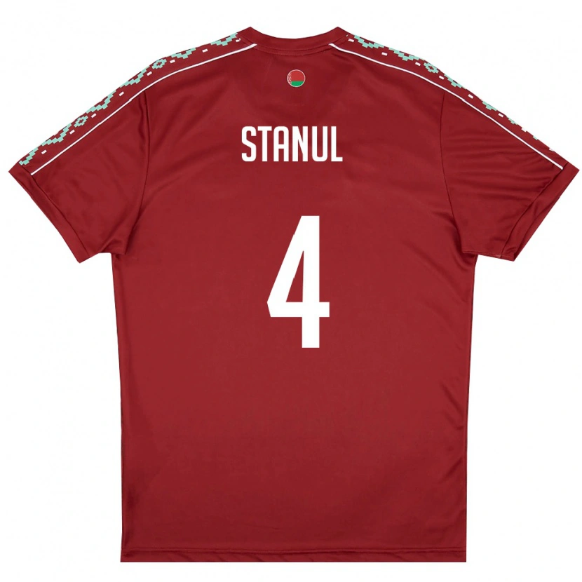 Danxen Niño Camiseta Bielorrusia Arseniy Stanul #4 Rojo Oscuro Blanco 1ª Equipación 26-28 La Camisa México