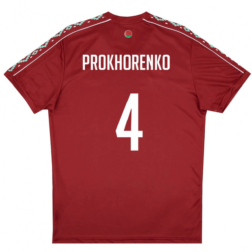 Danxen Niño Camiseta Bielorrusia Aleksandr Prokhorenko #4 Rojo Oscuro Blanco 1ª Equipación 26-28 La Camisa México