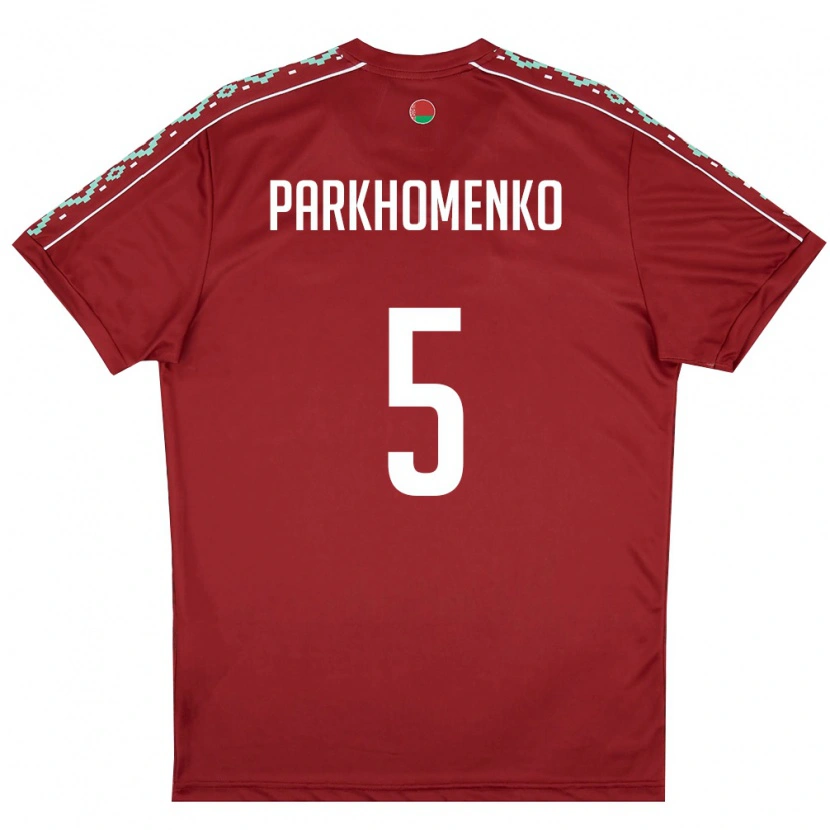 Danxen Niño Camiseta Bielorrusia Egor Parkhomenko #5 Rojo Oscuro Blanco 1ª Equipación 26-28 La Camisa México