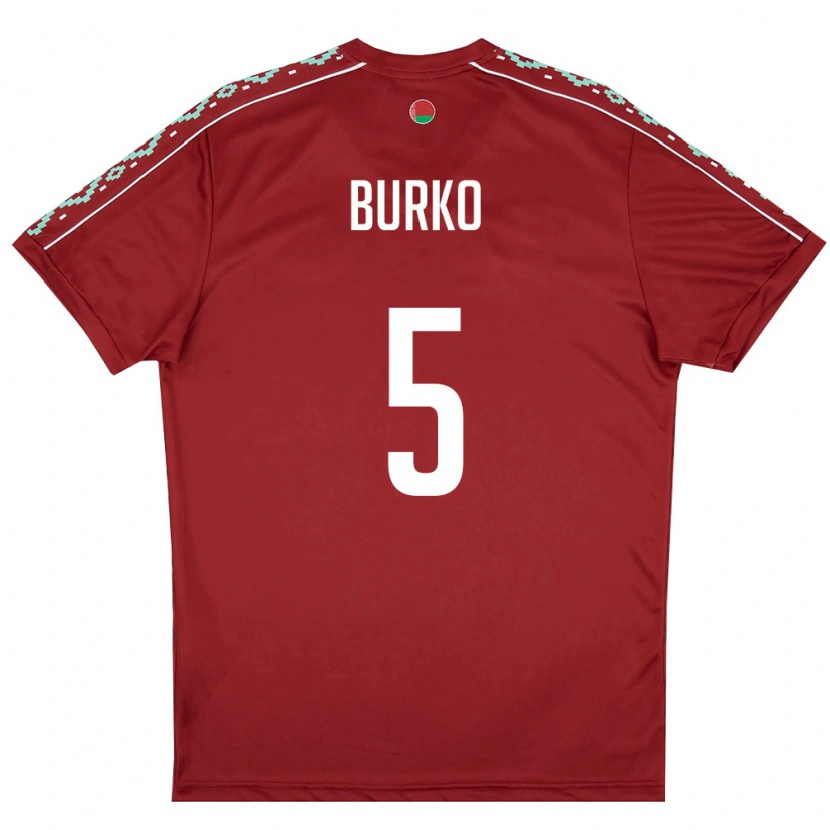 Danxen Niño Camiseta Bielorrusia Maksim Burko #5 Rojo Oscuro Blanco 1ª Equipación 26-28 La Camisa México