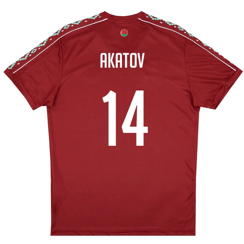 Danxen Niño Camiseta Bielorrusia Artem Akatov #14 Rojo Oscuro Blanco 1ª Equipación 26-28 La Camisa México