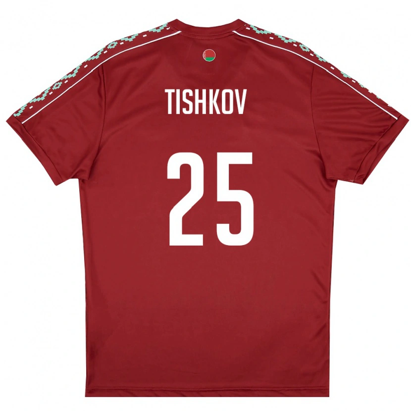 Danxen Niño Camiseta Bielorrusia Nikita Tishkov #25 Rojo Oscuro Blanco 1ª Equipación 26-28 La Camisa México
