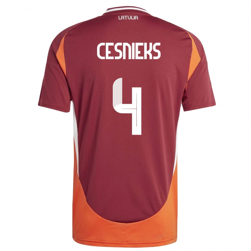Danxen Niño Camiseta Letonia Kevins Cesnieks #4 Rojo Oscuro Blanco Naranja 1ª Equipación 26-28 La Camisa México