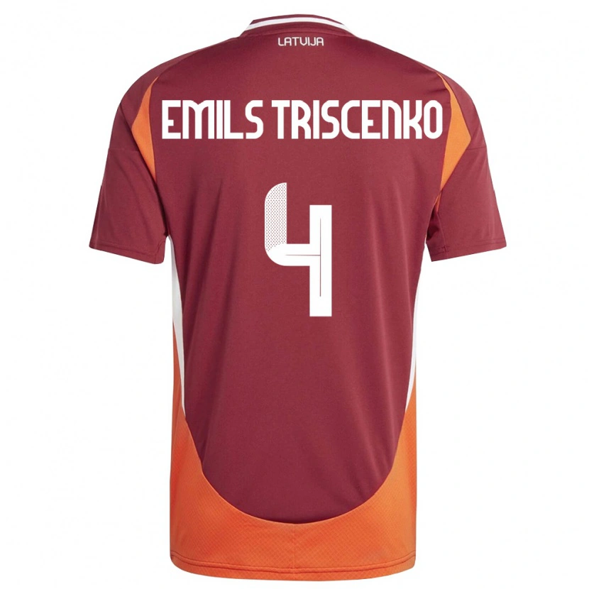 Danxen Niño Camiseta Letonia Valters Emils Triscenko #4 Rojo Oscuro Blanco Naranja 1ª Equipación 26-28 La Camisa México