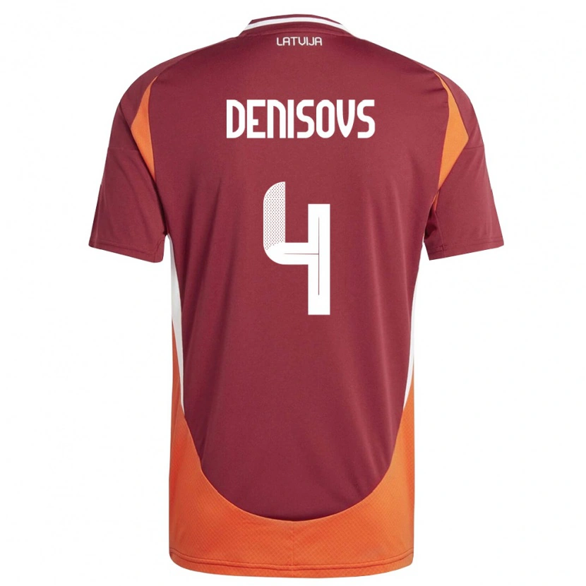 Danxen Niño Camiseta Letonia Deniss Denisovs #4 Rojo Oscuro Blanco Naranja 1ª Equipación 26-28 La Camisa México