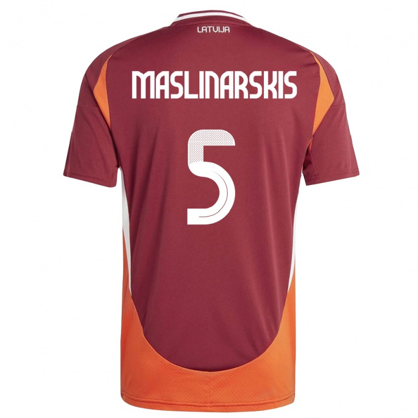 Danxen Niño Camiseta Letonia Gustavs Maslinarskis #5 Rojo Oscuro Blanco Naranja 1ª Equipación 26-28 La Camisa México