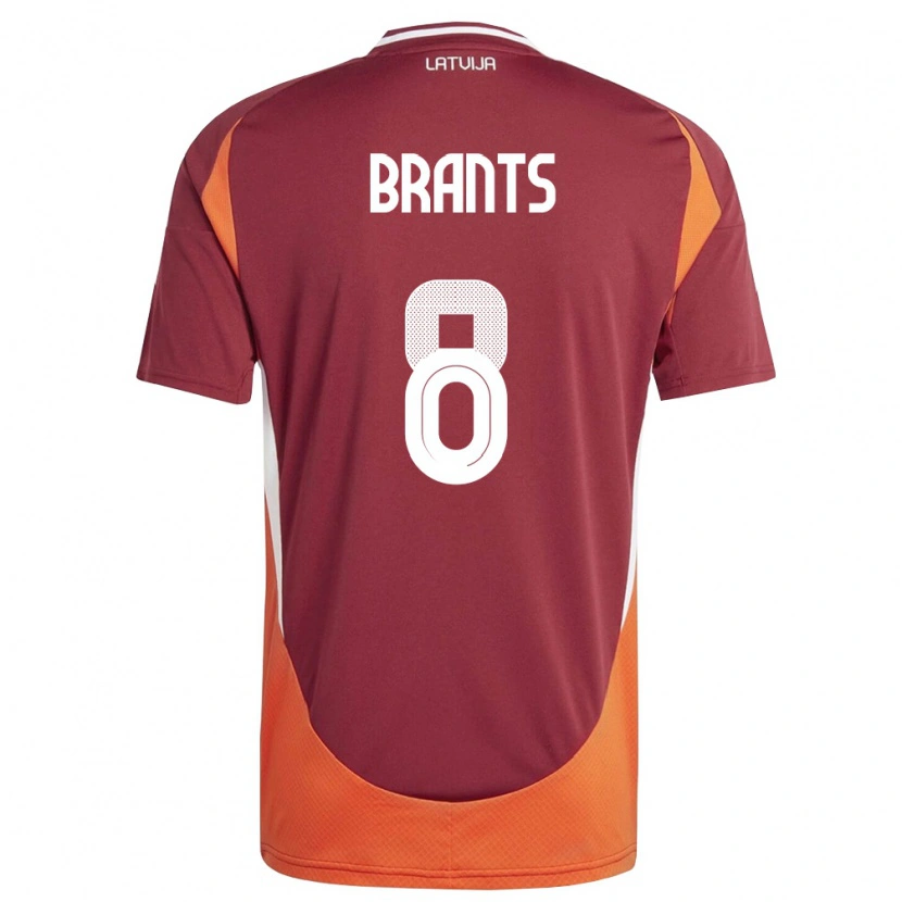 Danxen Niño Camiseta Letonia Pauls Brants #8 Rojo Oscuro Blanco Naranja 1ª Equipación 26-28 La Camisa México