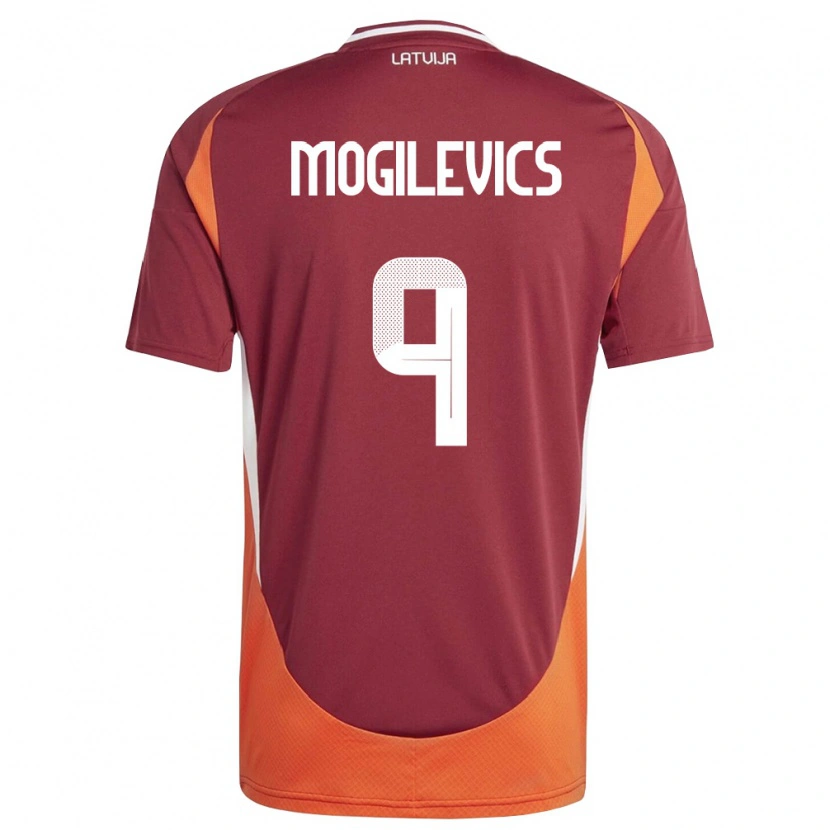 Danxen Niño Camiseta Letonia Miroslavs Mogilevics #9 Rojo Oscuro Blanco Naranja 1ª Equipación 26-28 La Camisa México