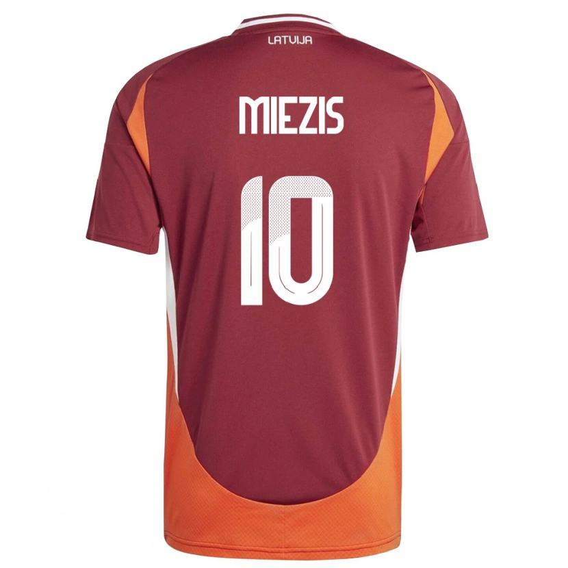 Danxen Niño Camiseta Letonia Karlis Miezis #10 Rojo Oscuro Blanco Naranja 1ª Equipación 26-28 La Camisa México