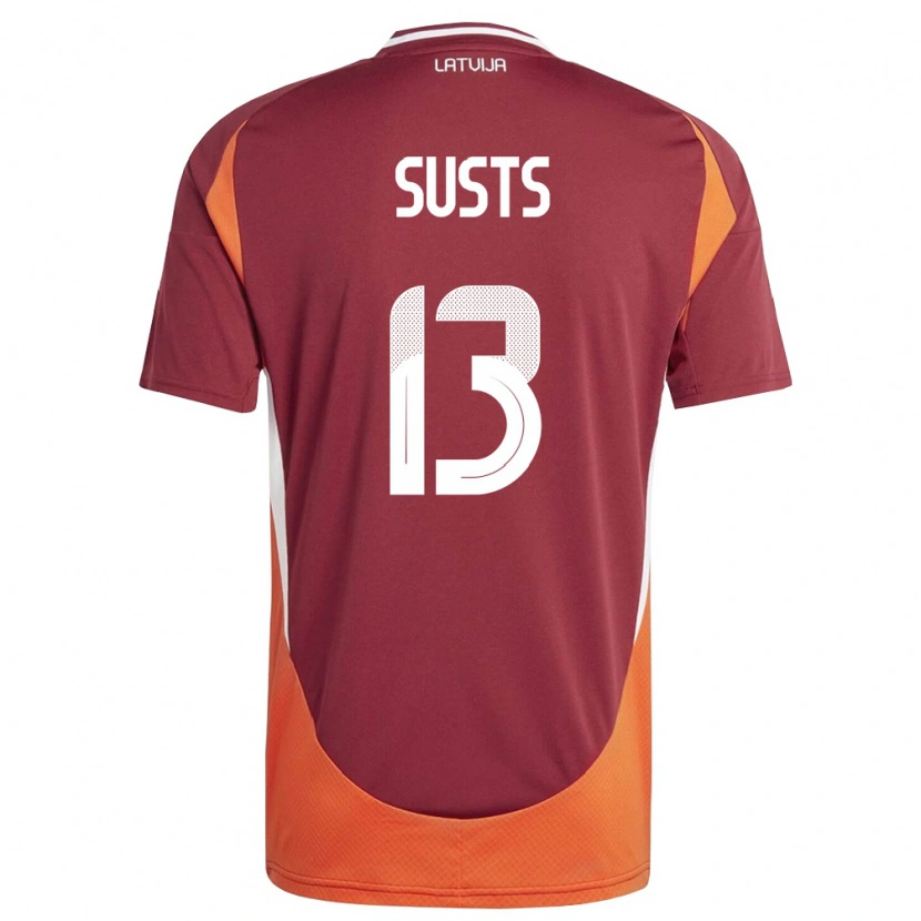 Danxen Niño Camiseta Letonia Marcis Susts #13 Rojo Oscuro Blanco Naranja 1ª Equipación 26-28 La Camisa México