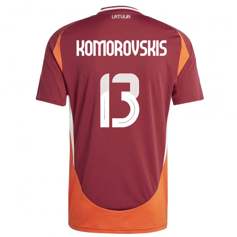 Danxen Niño Camiseta Letonia Emils Komorovskis #13 Rojo Oscuro Blanco Naranja 1ª Equipación 26-28 La Camisa México