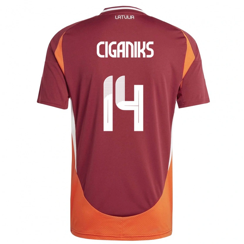Danxen Niño Camiseta Letonia Andrejs Ciganiks #14 Rojo Oscuro Blanco Naranja 1ª Equipación 26-28 La Camisa México