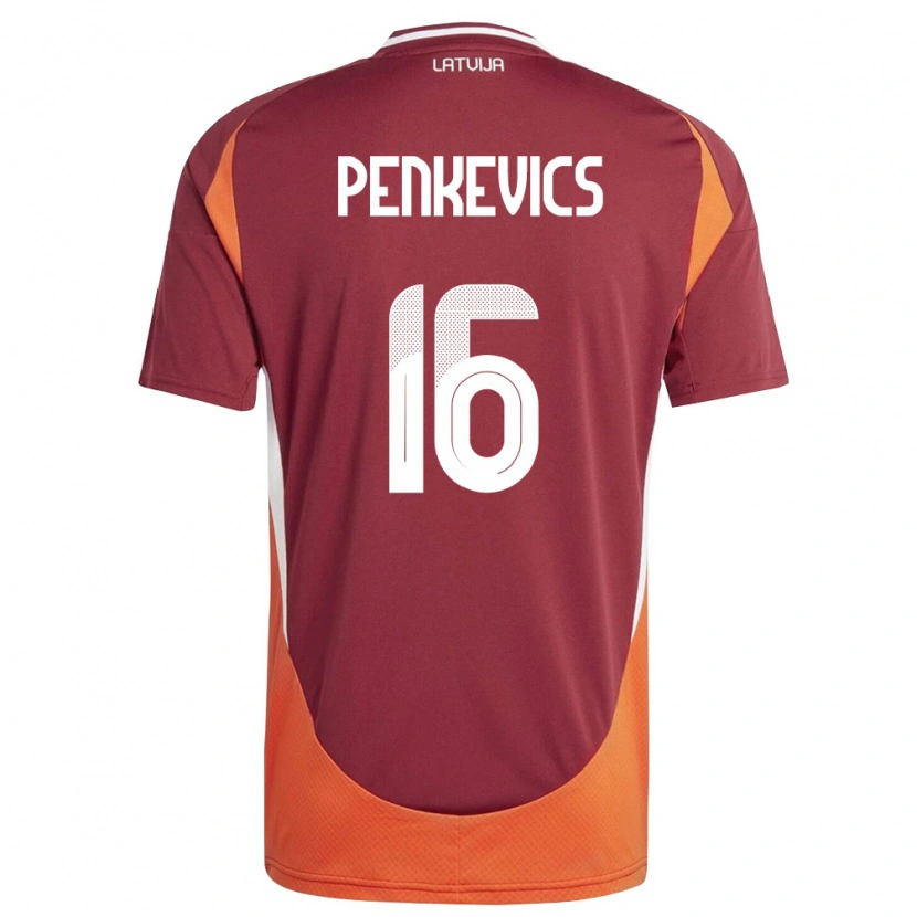Danxen Niño Camiseta Letonia Kristers Penkevics #16 Rojo Oscuro Blanco Naranja 1ª Equipación 26-28 La Camisa México