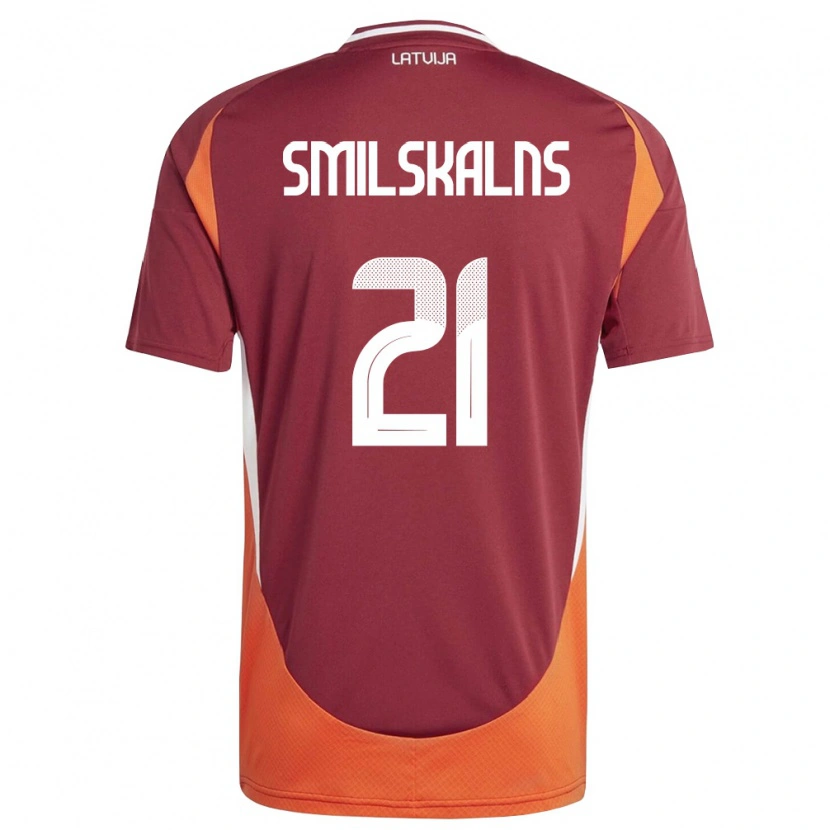 Danxen Niño Camiseta Letonia Gundars Smilskalns #21 Rojo Oscuro Blanco Naranja 1ª Equipación 26-28 La Camisa México