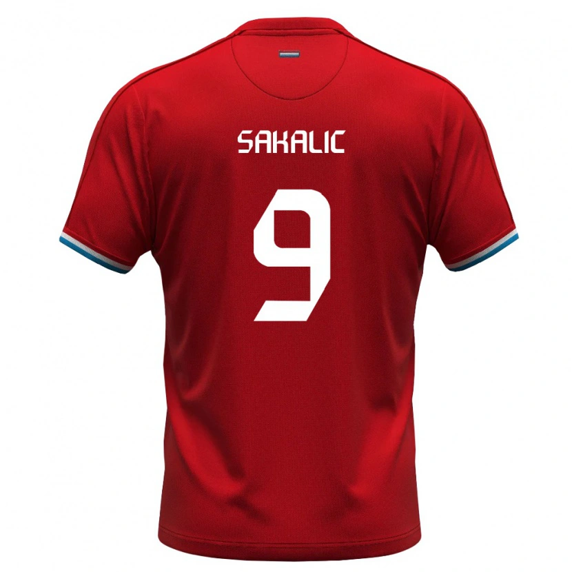Danxen Niño Camiseta Luxemburgo Adin Sakalic #9 Rojo Blanco Azul 1ª Equipación 26-28 La Camisa México