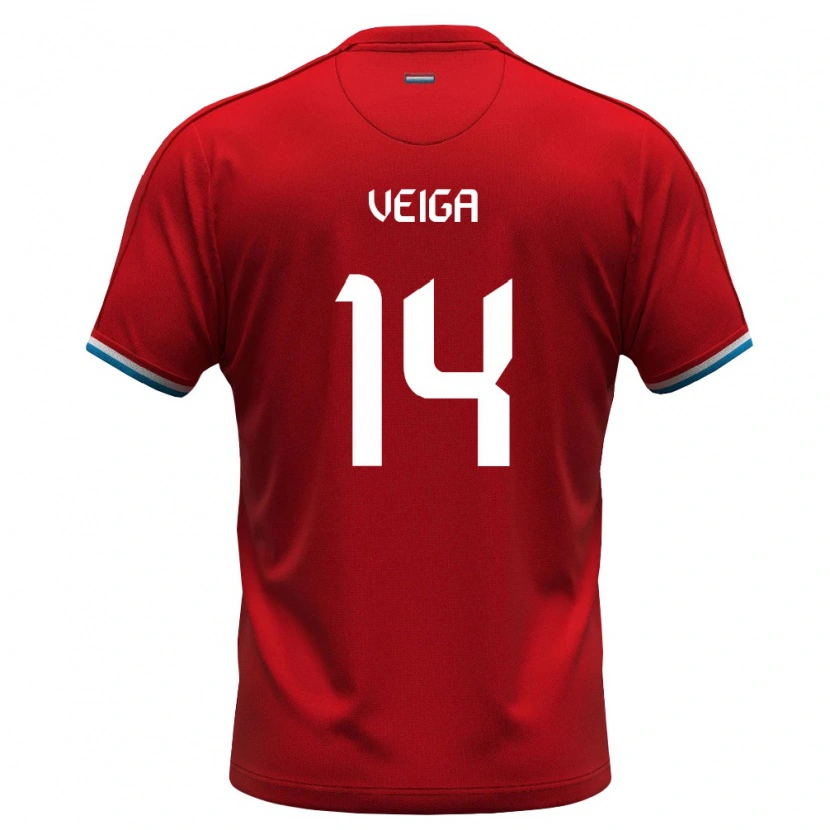 Danxen Niño Camiseta Luxemburgo Eric Veiga #14 Rojo Blanco Azul 1ª Equipación 26-28 La Camisa México