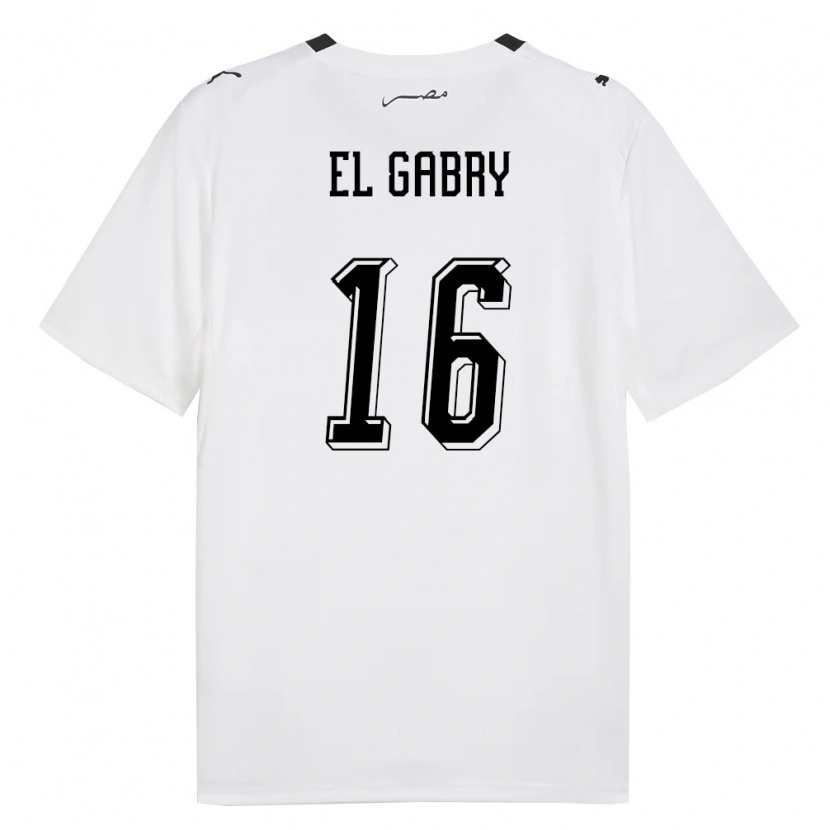 Danxen Niño Camiseta Egipto Ali El Gabry #16 Blanco Gris Negro 2ª Equipación 26-28 La Camisa México