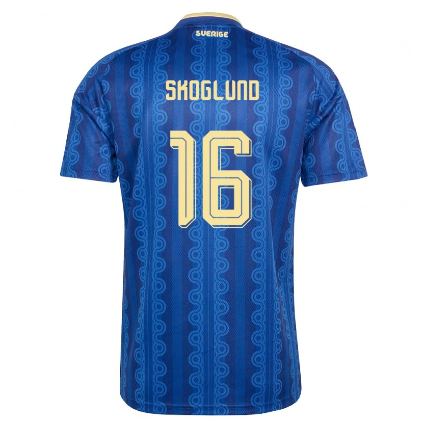 Danxen Niño Camiseta Suecia Hampus Skoglund #16 Azul Amarillo Marino 2ª Equipación 26-28 La Camisa México