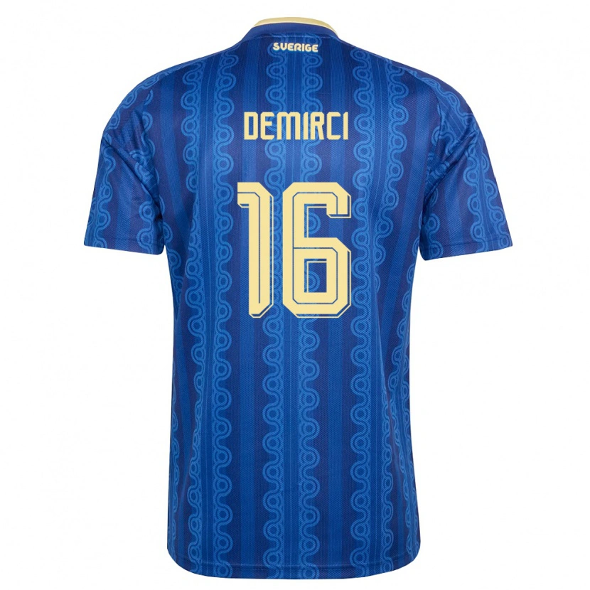 Danxen Niño Camiseta Suecia Rayan Demirci #16 Azul Amarillo Marino 2ª Equipación 26-28 La Camisa México