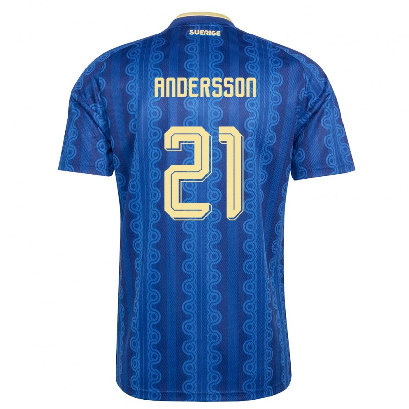 Danxen Niño Camiseta Suecia Alexander Andersson #21 Azul Amarillo Marino 2ª Equipación 26-28 La Camisa México