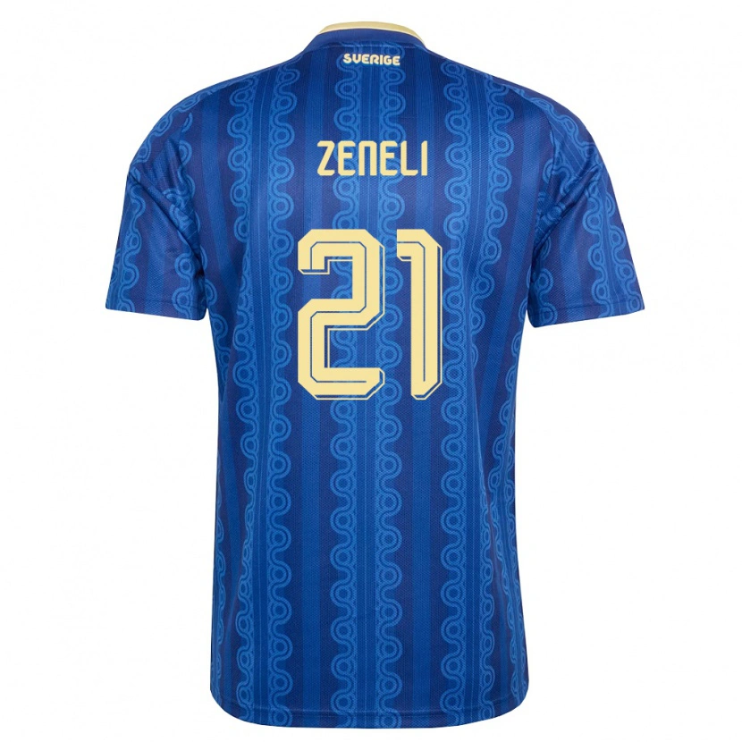 Danxen Niño Camiseta Suecia Besfort Zeneli #21 Azul Amarillo Marino 2ª Equipación 26-28 La Camisa México