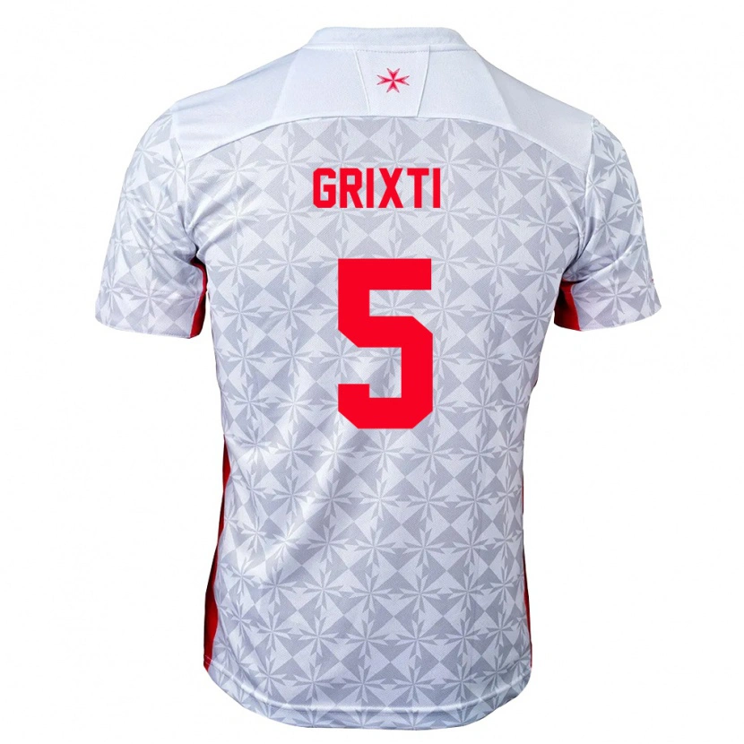 Danxen Niño Camiseta Malta Kaiden Grixti #5 Gris Blanco Rojo 2ª Equipación 26-28 La Camisa México