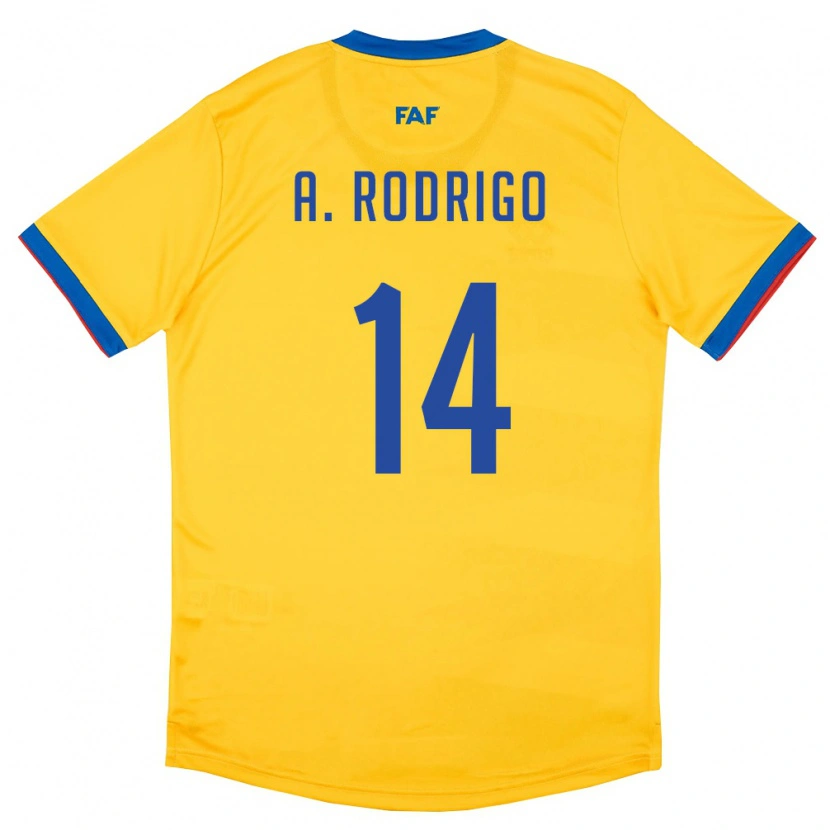 Danxen Niño Camiseta Andorra Arón Rodrigo #14 Amarillo Azul Rojo 2ª Equipación 26-28 La Camisa México