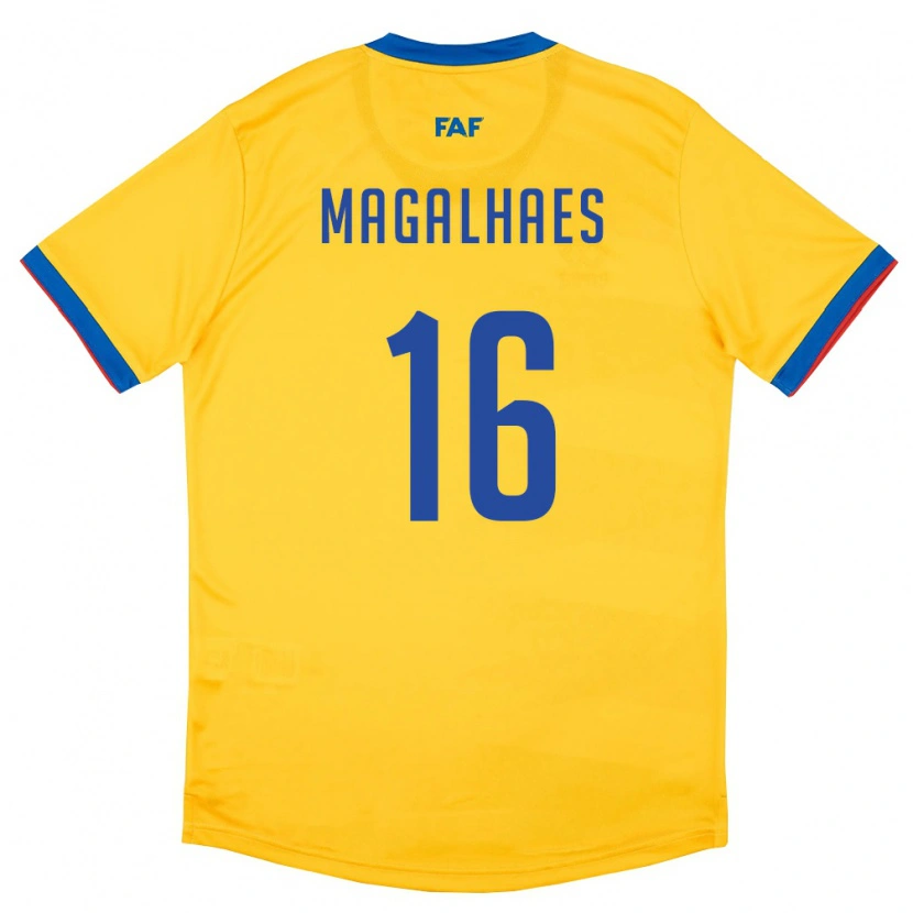 Danxen Niño Camiseta Andorra Lucas Magalhaes #16 Amarillo Azul Rojo 2ª Equipación 26-28 La Camisa México