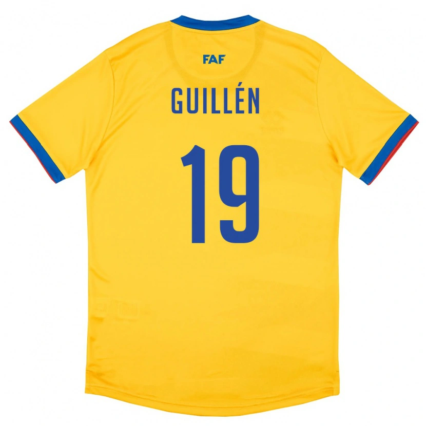 Danxen Niño Camiseta Andorra Joel Guillén #19 Amarillo Azul Rojo 2ª Equipación 26-28 La Camisa México